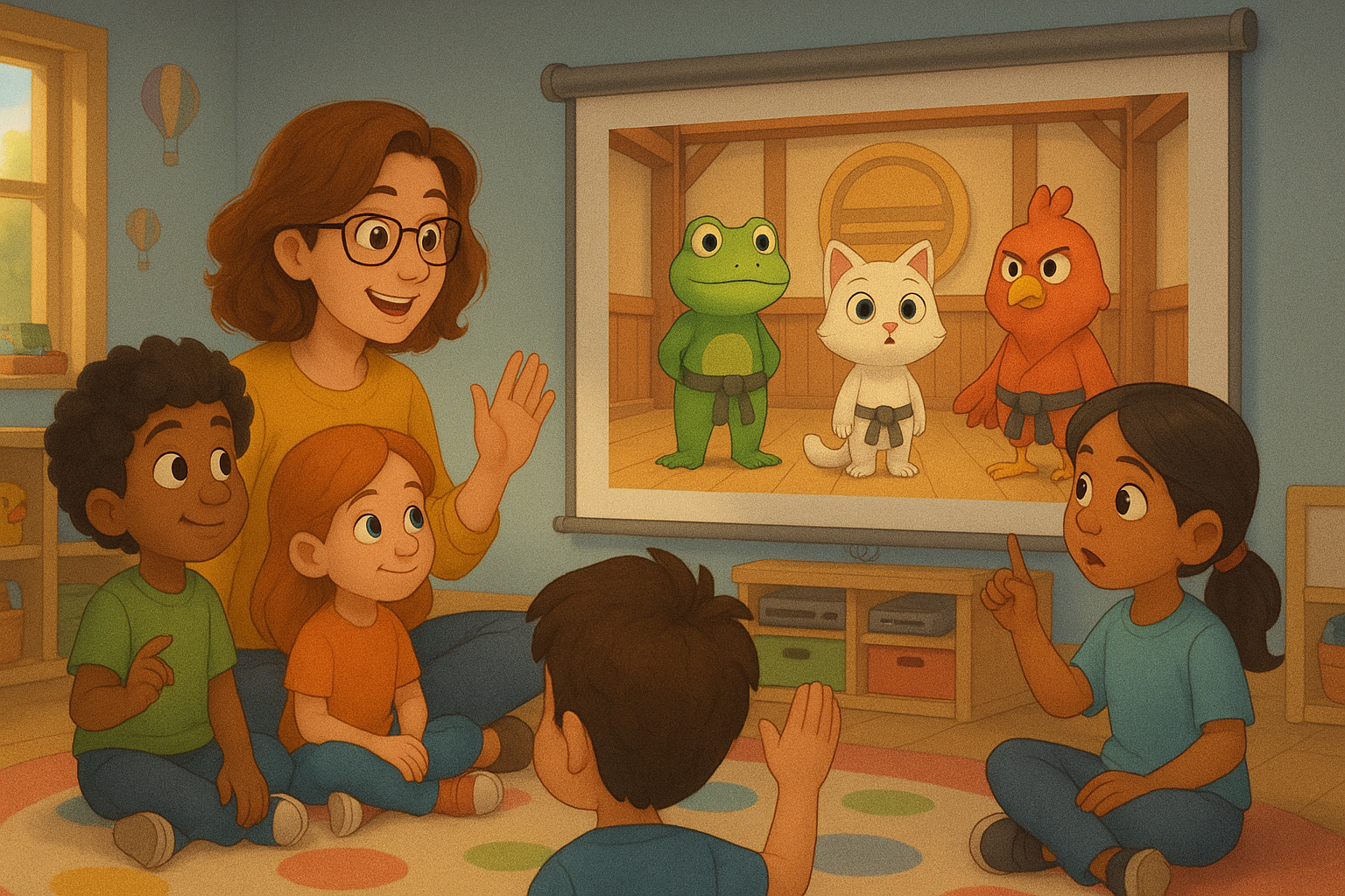 Children watching animated films